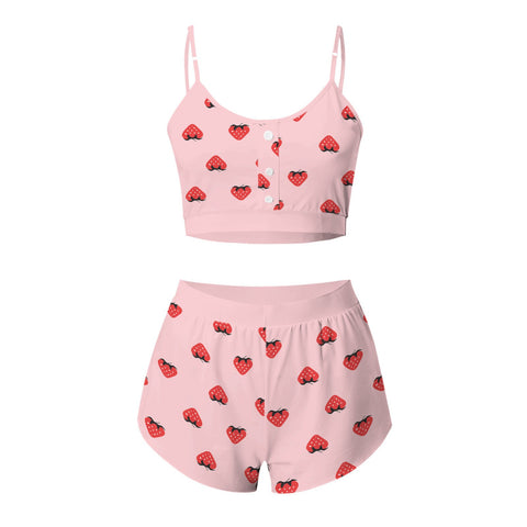 Underwear Set Women Sexy Soft Tank Crop Top Bra Set  Cute Strawberry Print Bra Set Lace Seamless Bralette Pajamas Lingerie