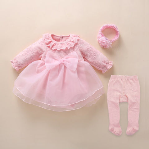 2022 Infant Christening Dress Newborn Baby Girl Dresses&amp;Clothes Princess 0 3 6 12 Months Baby Baptism Dress Shoes Tights