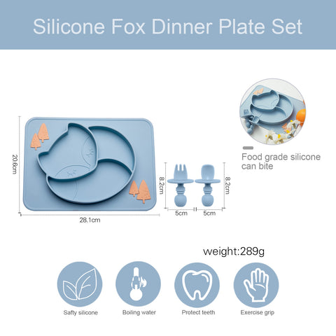 Silicone Baby Plate Food Grade Silicone Feeding Bowl Dining Plate  Cartoon Fox Dishes Suction Toddle Training Tableware Kid