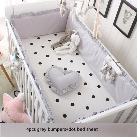 5pcs Set Baby Sweet Pink Dot Cot Bumpers Bed Sheet Bed Surrounding Cotton Craddle Bedding Baby Bedroom Supplies