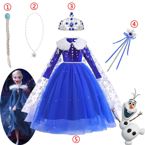 Frozen Girls Costumes Elsa Dress Halloween Party Cosplay Princess Clothes Snow Queen Children Fancy Dress Up Xmas Role Playing