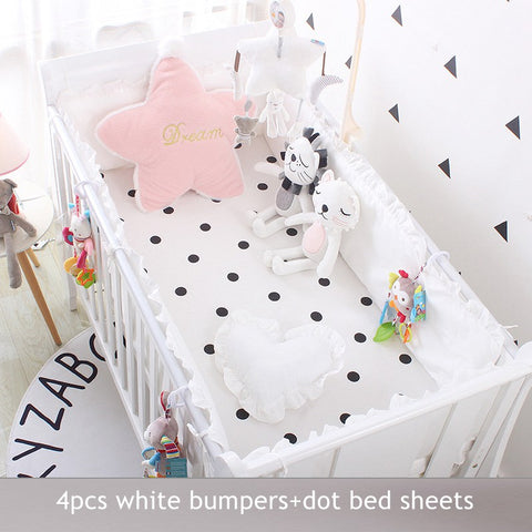 5pcs Set Baby Sweet Pink Dot Cot Bumpers Bed Sheet Bed Surrounding Cotton Craddle Bedding Baby Bedroom Supplies