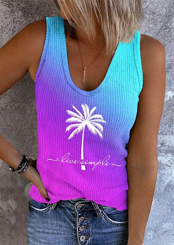 Gradient Women Tank Tops Streetwear Live Simple Coconut Tree Vintage Graphic Sleeveless Shirts Summer Vacation Casual Vest 2023