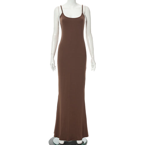 Women Summer Sexy Solid Spaghetti Strap Backless Bodycon Maxi Mermaid Dress 8 Colors
