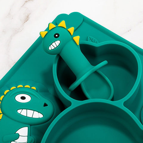TYRY.HU 1set Baby Dishes Silicone Suction Plate Cute Children Feeding Plate Non-Slip Baby Food Feeding Bowl For Children