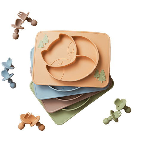 Silicone Baby Plate Food Grade Silicone Feeding Bowl Dining Plate  Cartoon Fox Dishes Suction Toddle Training Tableware Kid