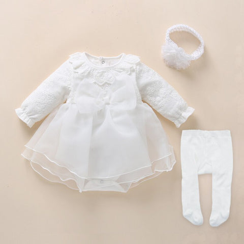 2022 Infant Christening Dress Newborn Baby Girl Dresses&amp;Clothes Princess 0 3 6 12 Months Baby Baptism Dress Shoes Tights