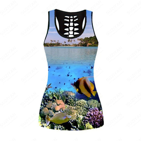 Tight Wear Out Corset Short Crop Top Yoga Clothes Women 3D Printing Tank Top Cutout Vest Tops Womens Tops Backless Top
