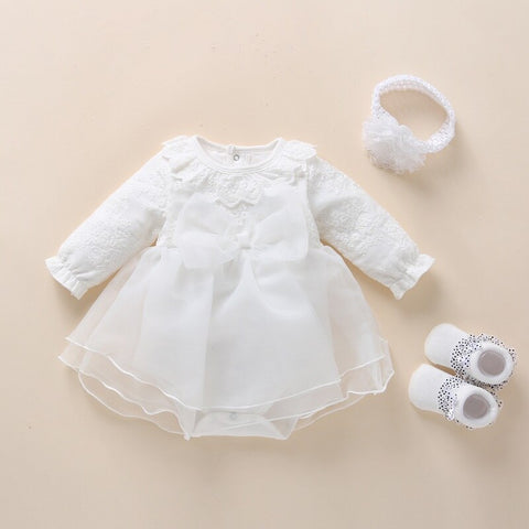 2022 Infant Christening Dress Newborn Baby Girl Dresses&amp;Clothes Princess 0 3 6 12 Months Baby Baptism Dress Shoes Tights