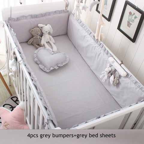5pcs Set Baby Sweet Pink Dot Cot Bumpers Bed Sheet Bed Surrounding Cotton Craddle Bedding Baby Bedroom Supplies