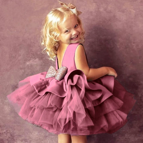Girls Dresses Kids Summer Sleeveless Wedding and Birthday Party Sequin Bow Cake Vestidos Children Lace Smash Tutu Princess Dress