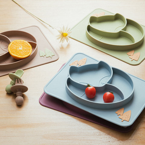 Silicone Baby Plate Food Grade Silicone Feeding Bowl Dining Plate  Cartoon Fox Dishes Suction Toddle Training Tableware Kid