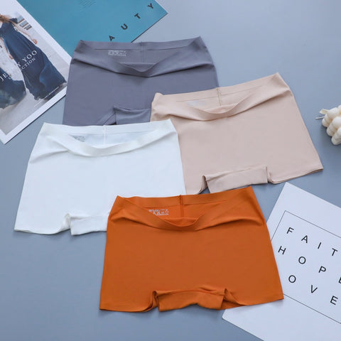 2 Pcs/Set Silk Seamless Underwear Women&#39;s Boxer Shorts Ladies Panties Safety Pants Soild Female Tangas High Waist Lingerie Panty