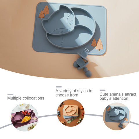 Silicone Baby Plate Food Grade Silicone Feeding Bowl Dining Plate  Cartoon Fox Dishes Suction Toddle Training Tableware Kid