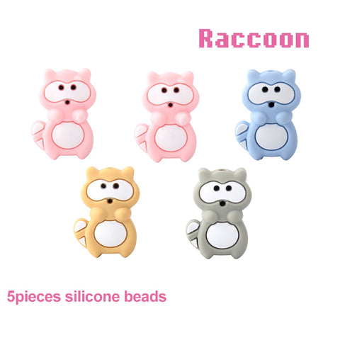 5pcs Silicone Animal Cartoon Baby Beads Teether Koala Cat Dog Bear For Pacifier Clips Beads Newborn Food grade Teething Products
