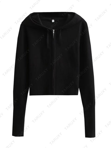 TARUXY Spring New Hoodie Cropped Top And Pants Sets White Y2k Casual Outfits Low Waist Knit Two Piece Sets For Women Tracksuit