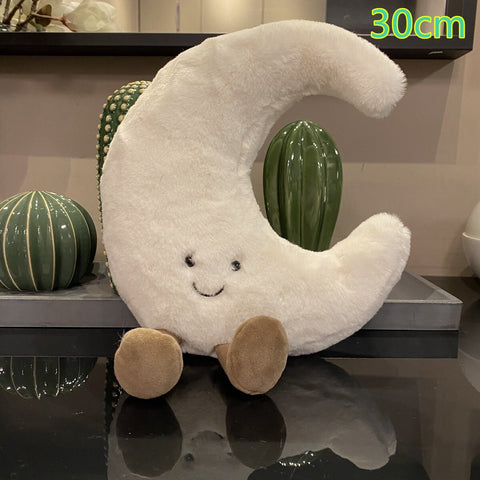 Adorable Smile Face White Moon Yellow Sun Plushie Stuffed Cute Cartoon Weather Plush Toy for Kid Bedroom Decor Sofa Throw Pillow