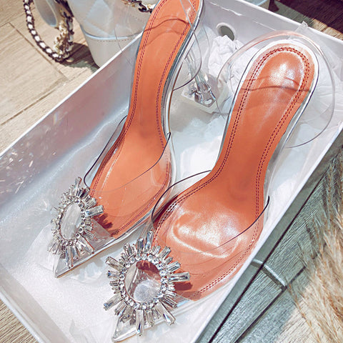 Luxury Sandals Women Pumps Transparent PVC High Heels Shoes Sexy Pointed Toe Slip-on Wedding Party Brand Fashion Shoes for Lady