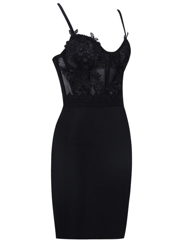 Black Bandage Dress XL Lace Party Dress Woman Elegant Sexy Spaghetti Strap Mini Evening Birthday Club Outfits 2023 Summer