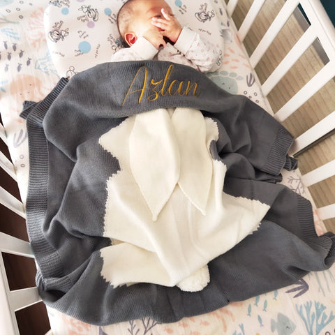 Name Personalised Baby Blankets Knitted Newborn Toddler Blanket For Kid Infant Rabbit Cartoon Plaid Bedding Birthday Gift