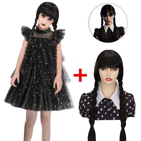 Wednesday Costume For Girls 2023 New Fancy Princess Dress Up For Kids Girls Tulle Party Dresses Carnival Cosplay Costumes
