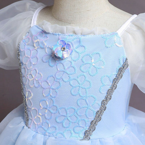 Disney Girls Luxury Cinderella Princess Dress Kids Sequins Flower Tulle Frock Ball Gown Children Halloween Party Cosplay Costume
