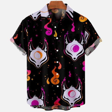 Men&#39;s Summer Dragon Pattern Element Street Costumes Skeleton Luxury Floral Social Casual Masculina Hawaiian Short Sleeve Shirt