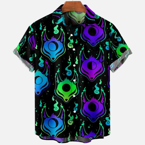 Men&#39;s Summer Dragon Pattern Element Street Costumes Skeleton Luxury Floral Social Casual Masculina Hawaiian Short Sleeve Shirt