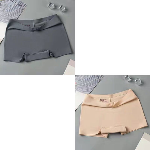 2 Pcs/Set Silk Seamless Underwear Women&#39;s Boxer Shorts Ladies Panties Safety Pants Soild Female Tangas High Waist Lingerie Panty