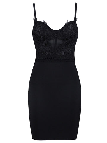 Black Bandage Dress XL Lace Party Dress Woman Elegant Sexy Spaghetti Strap Mini Evening Birthday Club Outfits 2023 Summer