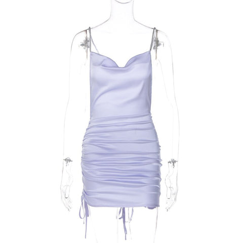 Sexy Spaghetti Straps Backless Bodycon Satin Mini Dress Women Party Club Evening Design Slip Dresses 2023 Summer Blue Purple