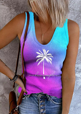 Gradient Women Tank Tops Streetwear Live Simple Coconut Tree Vintage Graphic Sleeveless Shirts Summer Vacation Casual Vest 2023