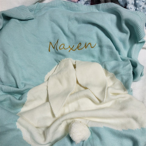 Name Personalised Baby Blankets Knitted Newborn Toddler Blanket For Kid Infant Rabbit Cartoon Plaid Bedding Birthday Gift