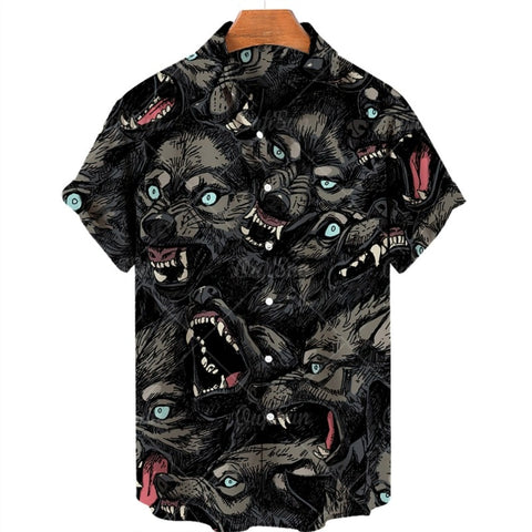 Men&#39;s Summer Dragon Pattern Element Street Costumes Skeleton Luxury Floral Social Casual Masculina Hawaiian Short Sleeve Shirt