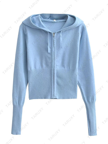 TARUXY Spring New Hoodie Cropped Top And Pants Sets White Y2k Casual Outfits Low Waist Knit Two Piece Sets For Women Tracksuit