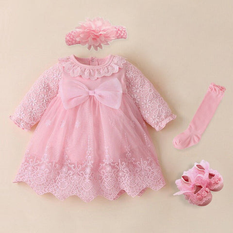 2022 Infant Christening Dress Newborn Baby Girl Dresses&amp;Clothes Princess 0 3 6 12 Months Baby Baptism Dress Shoes Tights