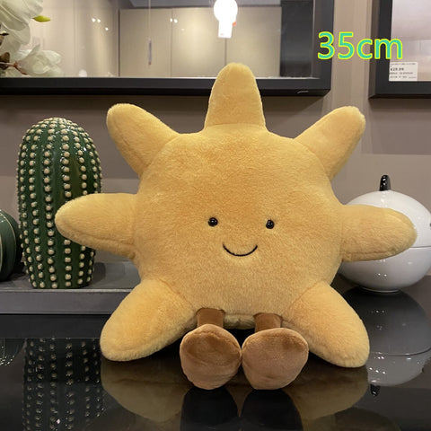 Adorable Smile Face White Moon Yellow Sun Plushie Stuffed Cute Cartoon Weather Plush Toy for Kid Bedroom Decor Sofa Throw Pillow