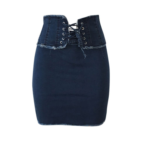 Solid Fashion High Women&#39;s Denim Up Casual Skirt Bodycon Jean Short Waist Lace Skirt Skirts for Teen Girls Mini Skirt Lingerie