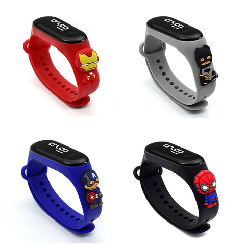Marvel Batman SpiderMan Iron Man Action Figure Toys Children Anime LED Sports Watch Baby Boys And Girls Waterproof Touch Watch