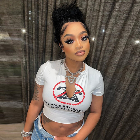 XIKTOP Printed Crop Top Women Summer Sexy V-Neck Skinny T-shirts Y2K Clothes All-Matching Stylish Corset Top Solid Casual