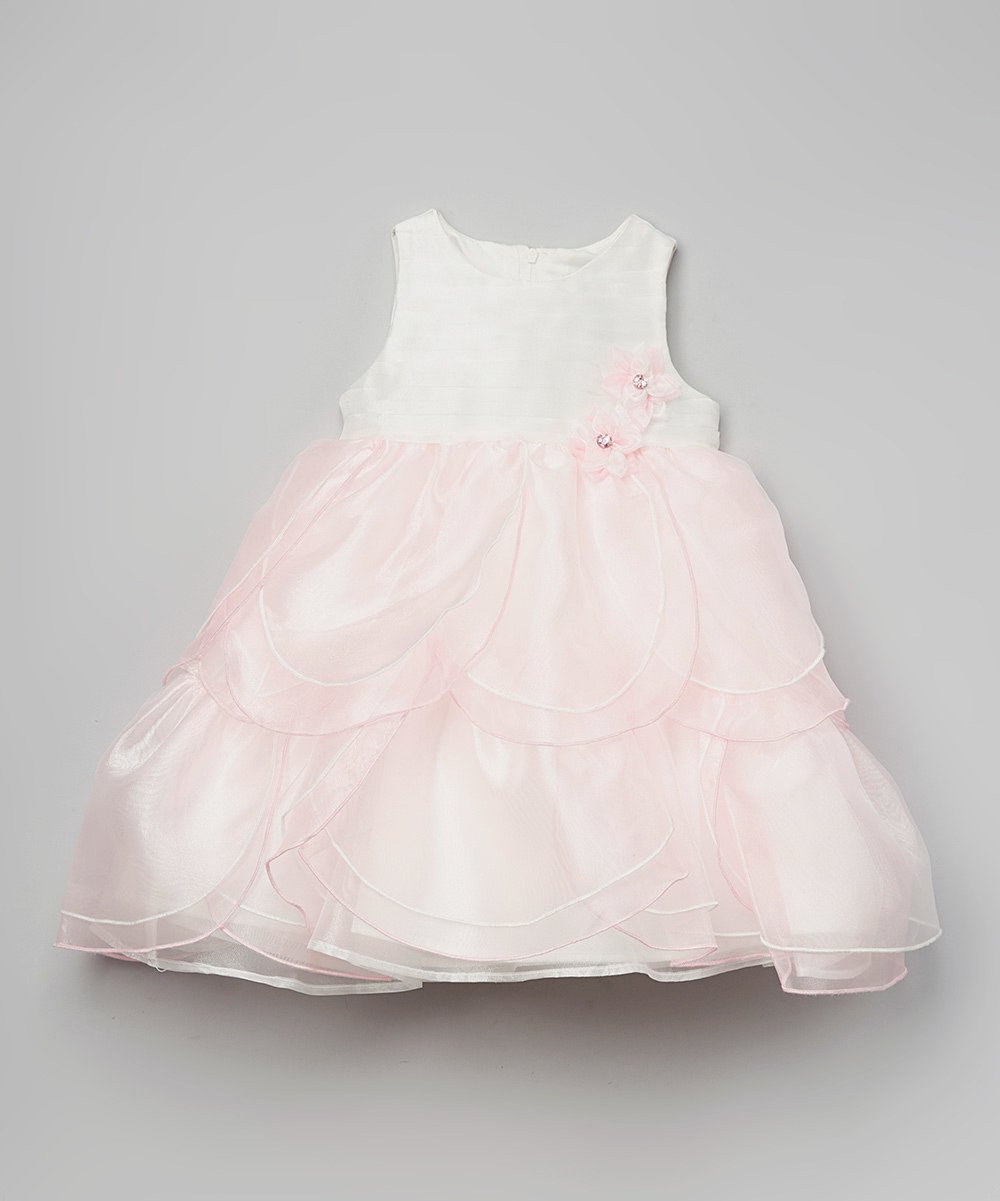 Toddler Sleeveless Satin Petal Dress with Rosette Trim
