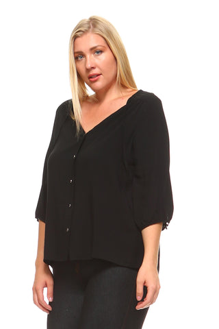 Women's Plus Size 3/4 Three Quarter Button Down Blouse