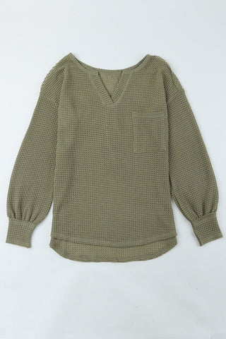 Waffle-Knit Notched High-Low Top