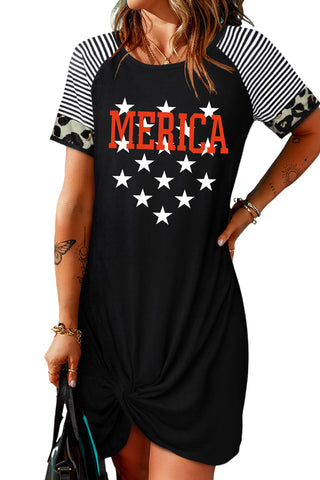 Mixed Print Raglan Sleeve Twisted Dress