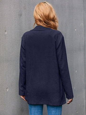 Corduroy Long Sleeve Longline Blazer with Pockets