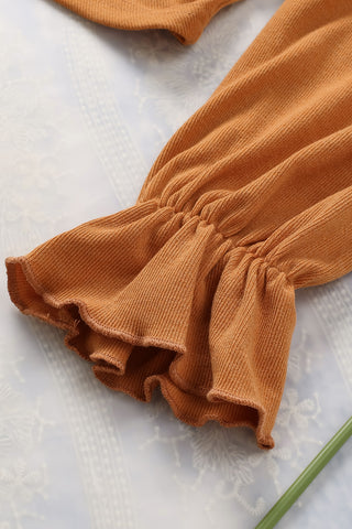 Drawstring Detail Flounce Sleeve Off-Shoulder Crop Top