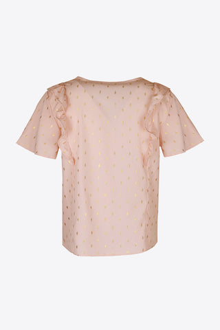 Printed Ruffle Trim Pleated Detail Blouse