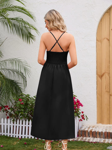 Crisscross Smocked Spaghetti Strap Dress