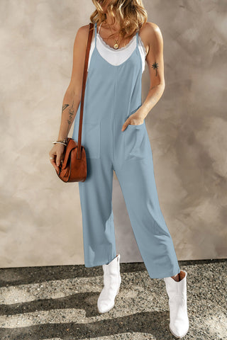 Pocketed Spaghetti Strap Wide Leg Jumpsuit