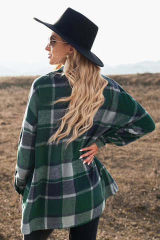 Plaid Dropped Shoulder Pocketed Shirt Jacket